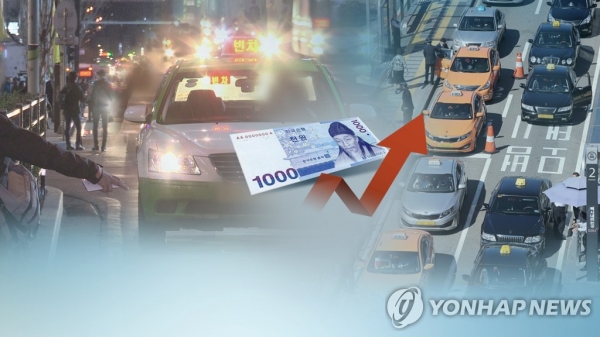 서울 택시 기본요금 3,800원으로 오른다 (CG)[연합뉴스TV 제공]